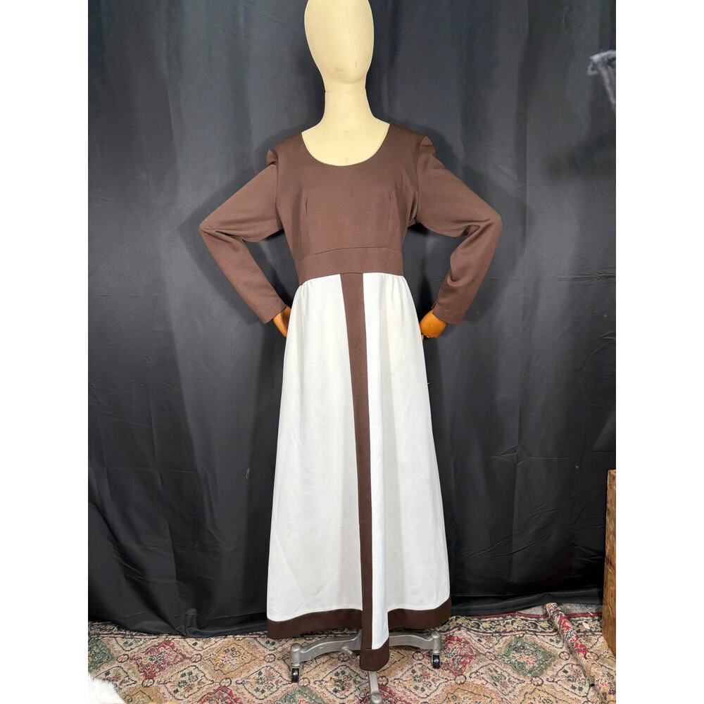 Vintage Alison Ayers Original Long Dress Brown & White Empire Waist Long Sleeve